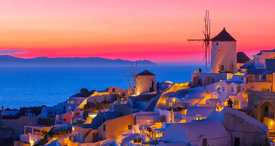 Gliding through the sunset in Santorini