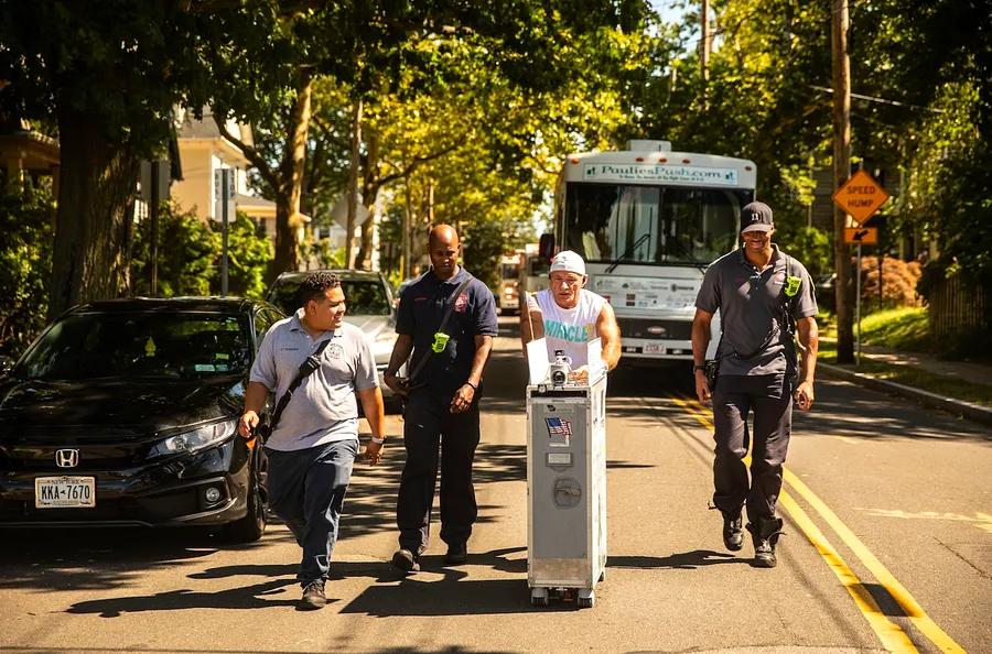 Retired flight attendant rolls a beverage cart from Boston to Ground Zero to pay tribute to 9/11 victims