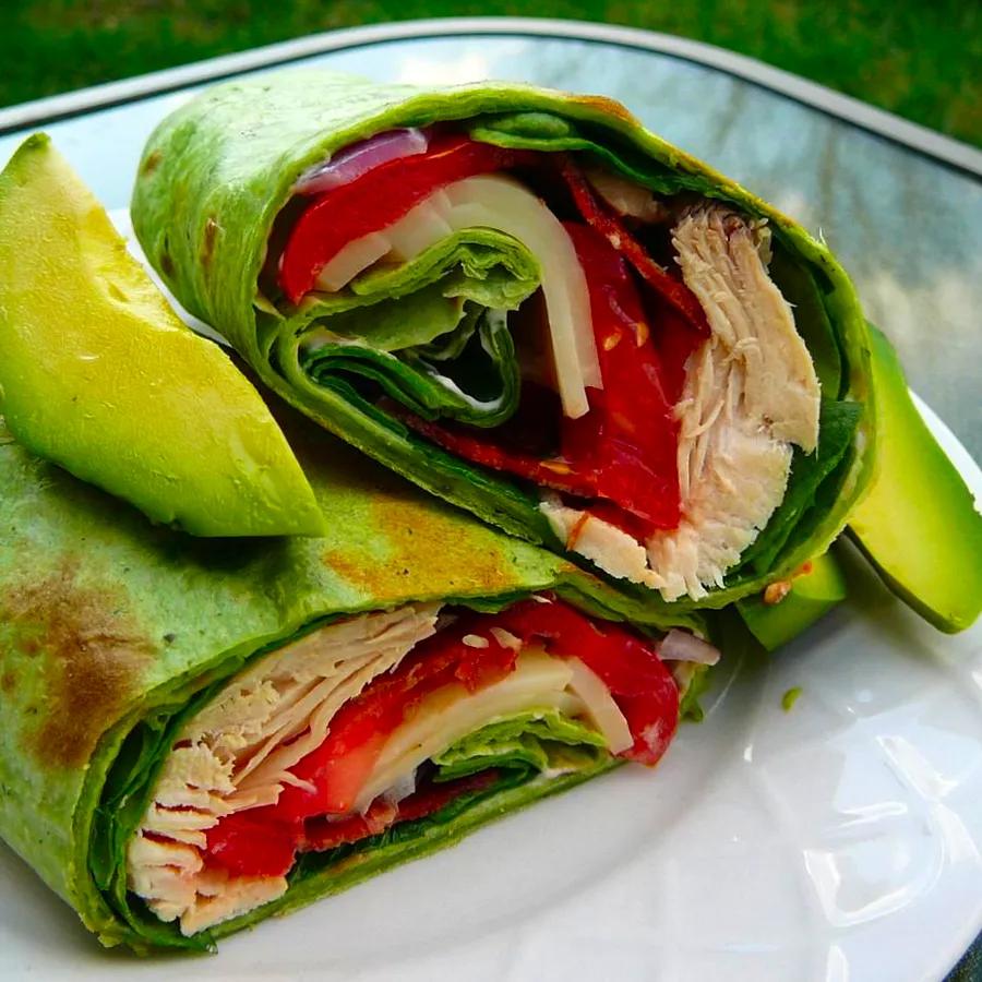 California Club Chicken Wraps: A deliciously fresh and hearty wrap filled with all the favorites of a California club sandwich, including crispy bacon, juicy chicken, creamy avocado, and a tangy kick of chipotle mayo.