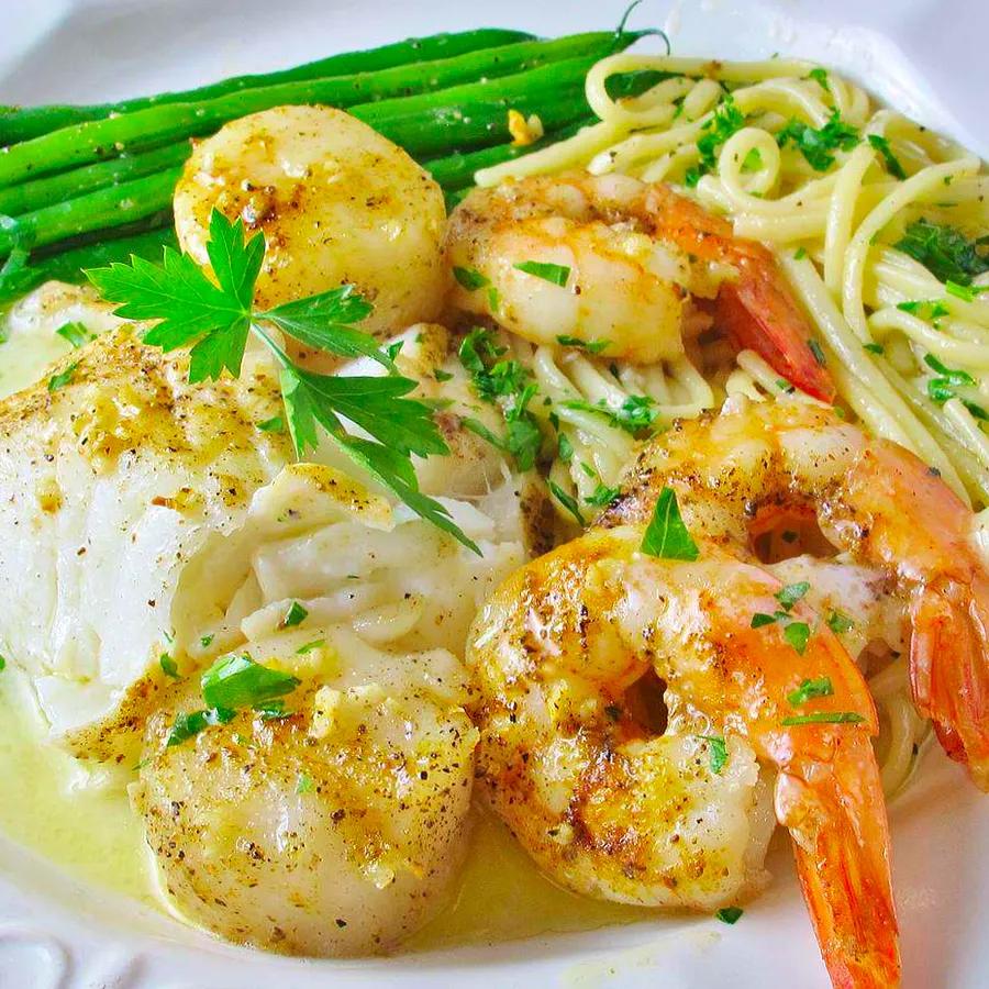 Seafood Bake for Two: A perfect dinner for two featuring a delectable mix of seafood.