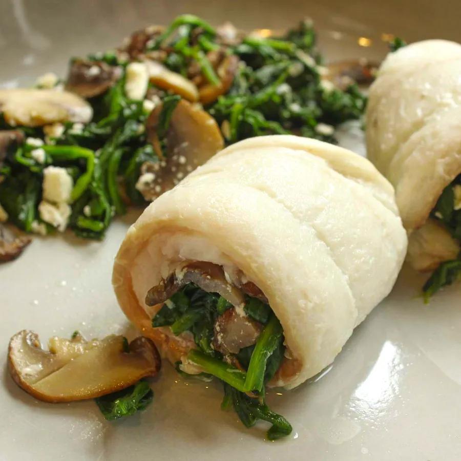 Spinach and Feta Stuffed Flounder with Mushrooms