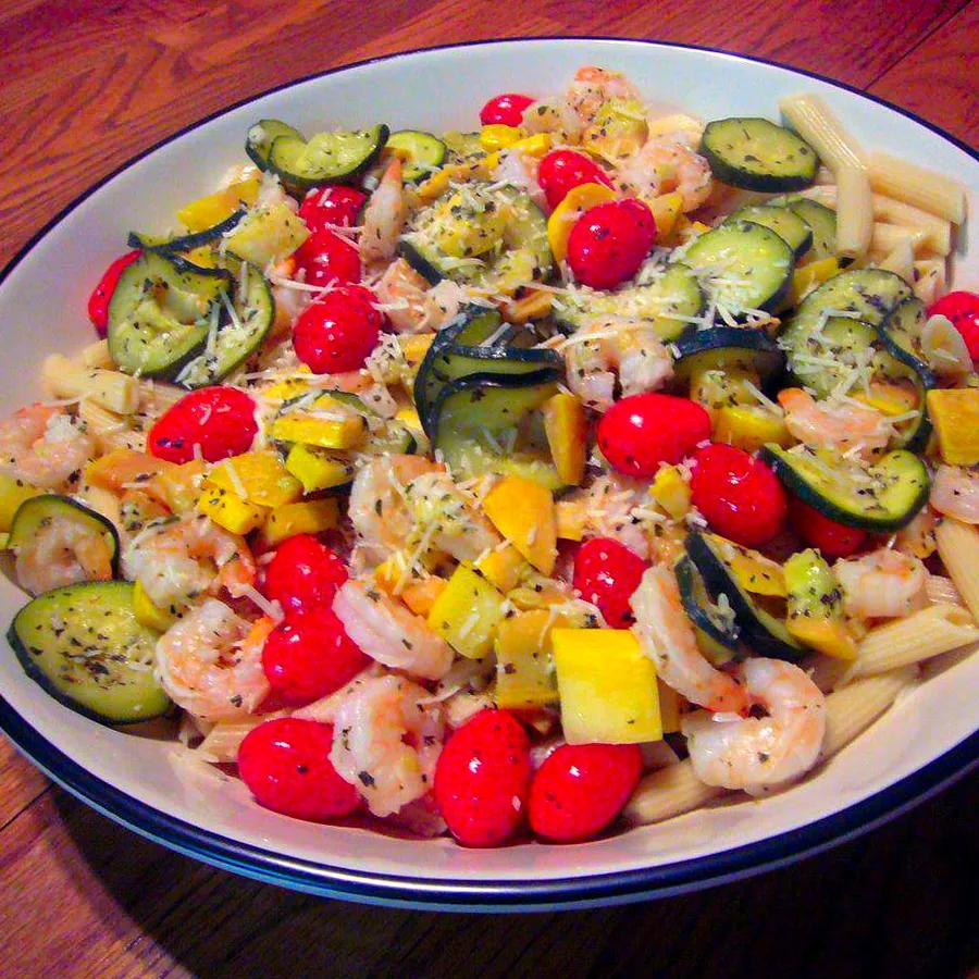 Shrimp, Penne, and Squash Medley