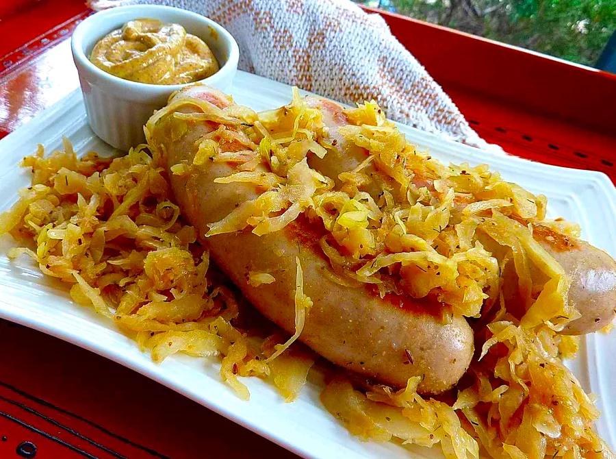 Beer-Glazed Brats with Sauerkraut