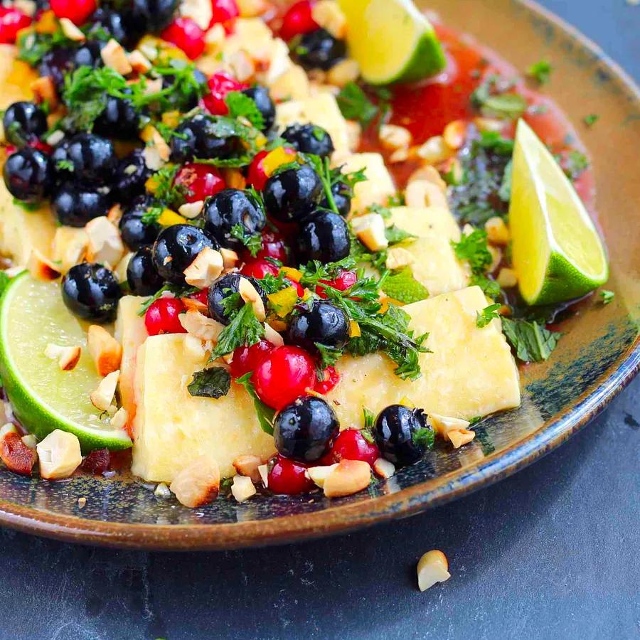 Grilled Halloumi with a Fresh Berry Herb Salsa