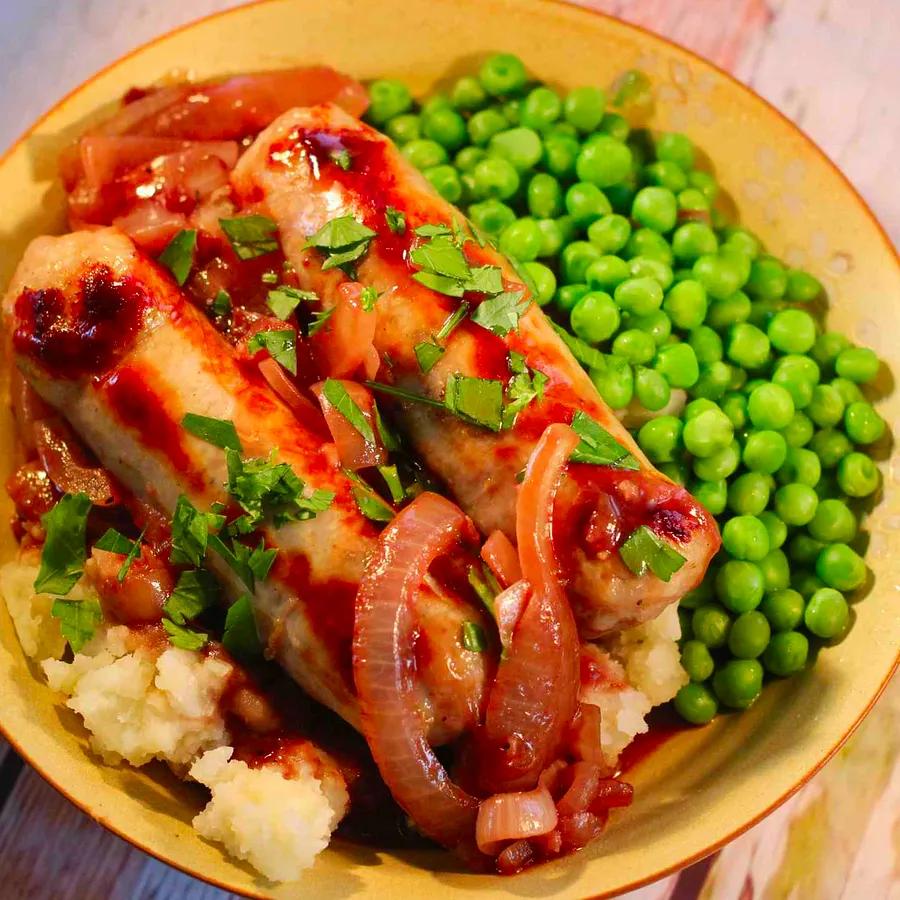 Authentic Bangers and Mash with Rich Onion Gravy