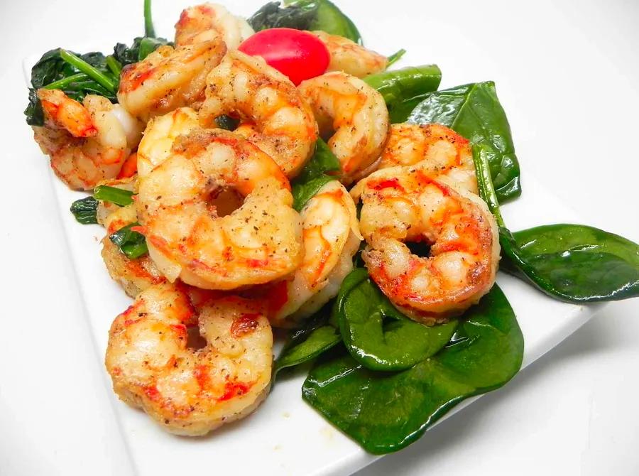 Garlic Shrimp with Sautéed Spinach