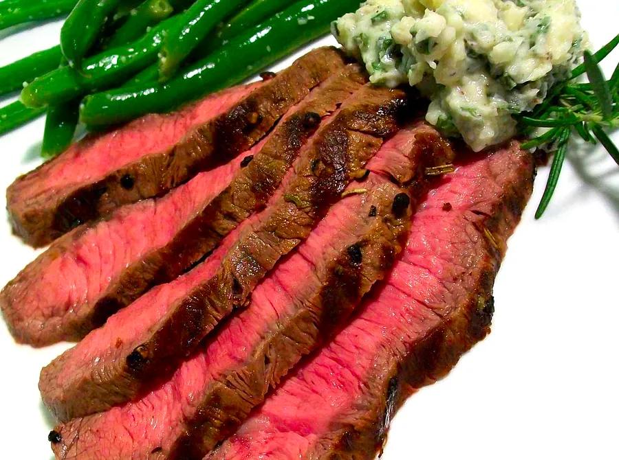 Grilled Flat Iron Steak with Blue Cheese and Chive Butter