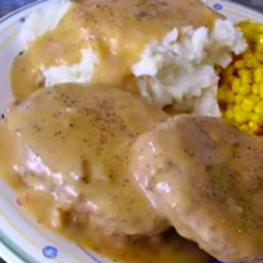 Hamburger Steaks in a Rich, Creamy Mushroom Sauce