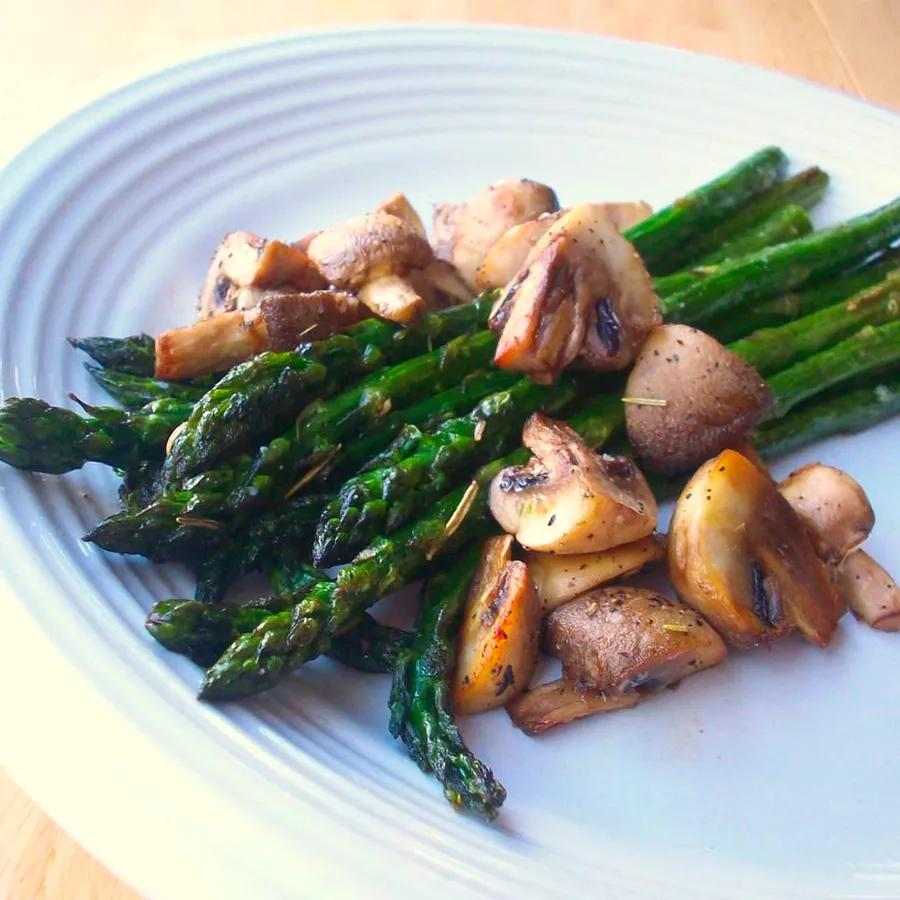 Roasted Asparagus and Mushrooms with Rosemary