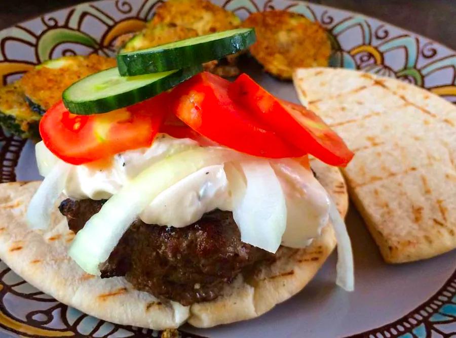 Greek-Style Lamb Feta Burgers with Cool Cucumber Sauce