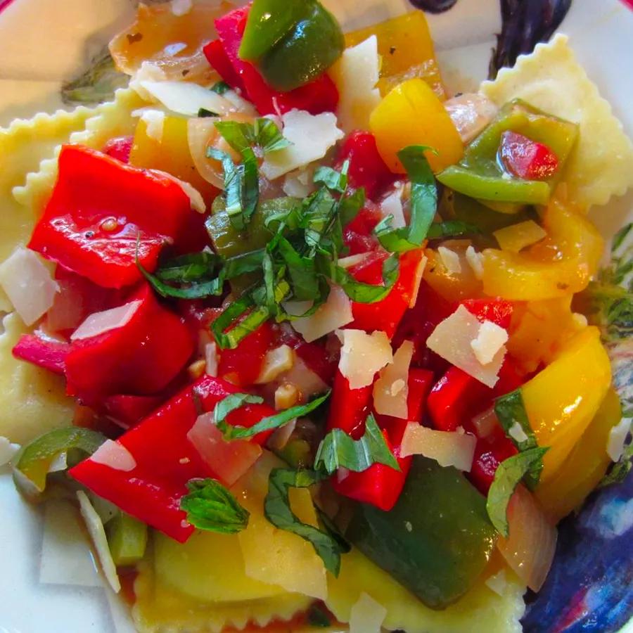 Cheese Ravioli with a Trio of Peppers