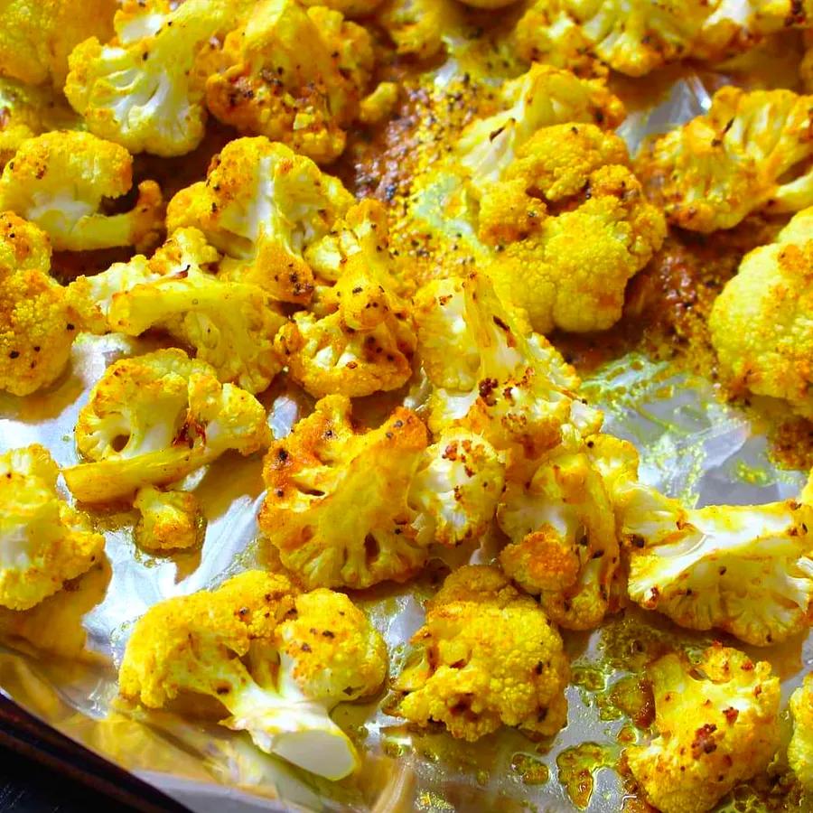 Simple Roasted Cauliflower with Curry on a Sheet Pan