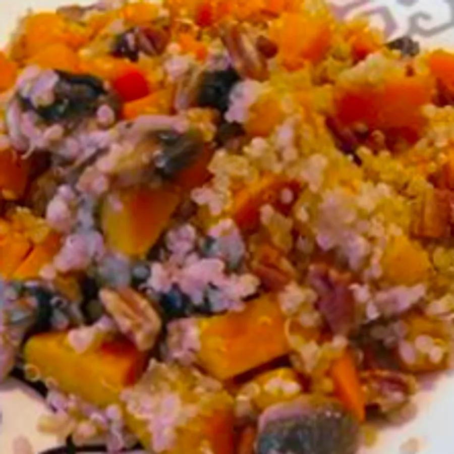 Quinoa with Roasted Sweet Potato and Mushrooms