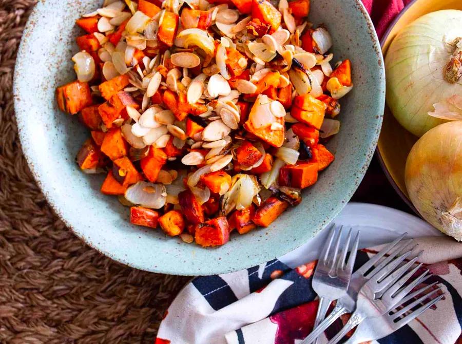 Roasted Sweet Potatoes with Caramelized Onions