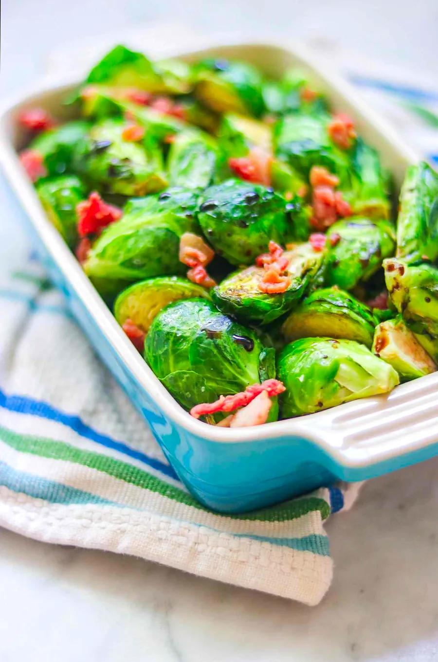 Crispy Air Fried Brussels Sprouts with Bacon