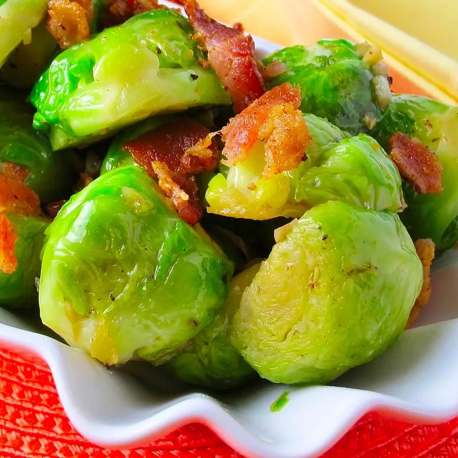 Sautéed Brussels Sprouts with Crispy Bacon and Onions