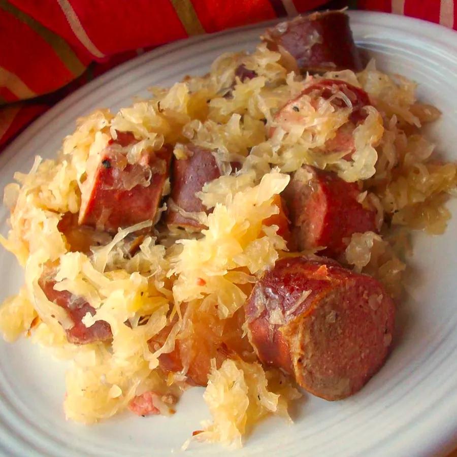 Crockpot Kielbasa with Beer and Sauerkraut