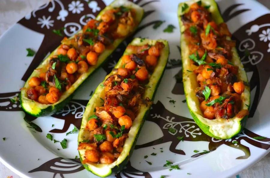 Stuffed Zucchini with Chickpeas and Mushrooms