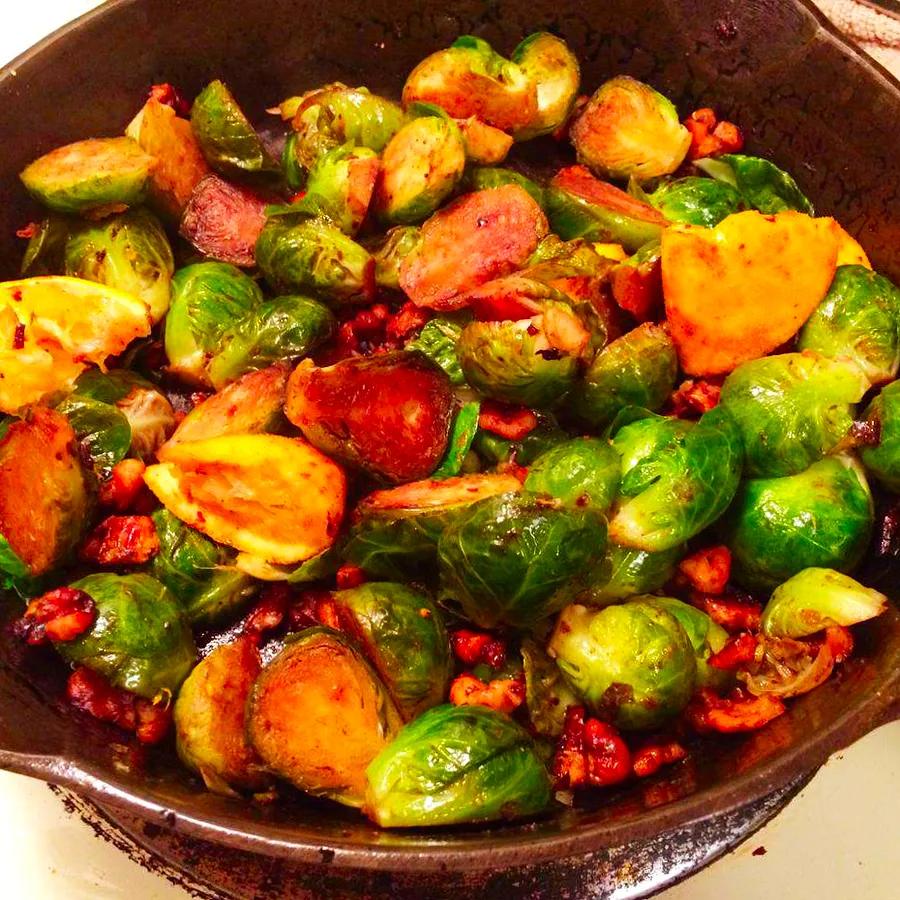 Caramelized Brussels Sprouts with Orange and Toasted Walnuts