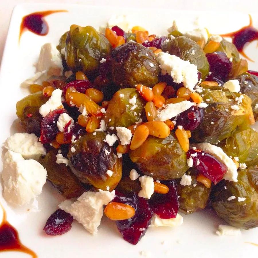 Roasted Balsamic Brussels Sprouts with Feta and Walnuts