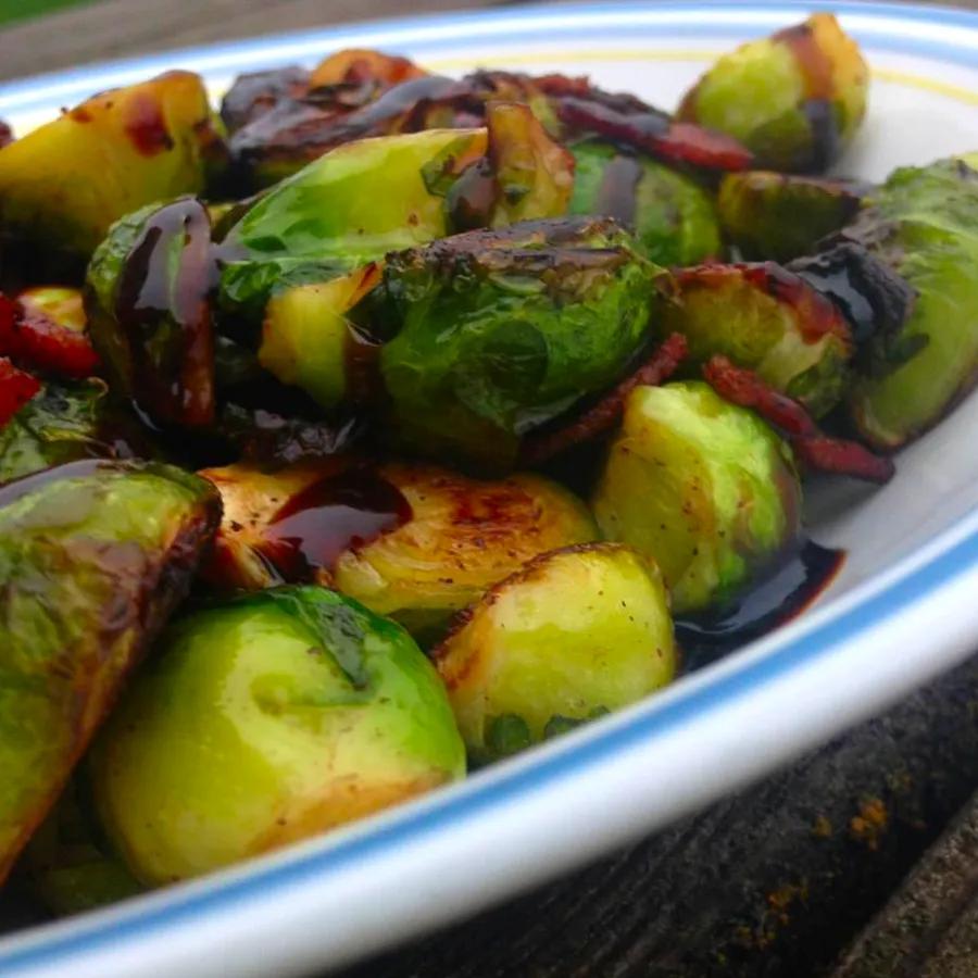 Balsamic Brussels Sprouts with Crispy Bacon