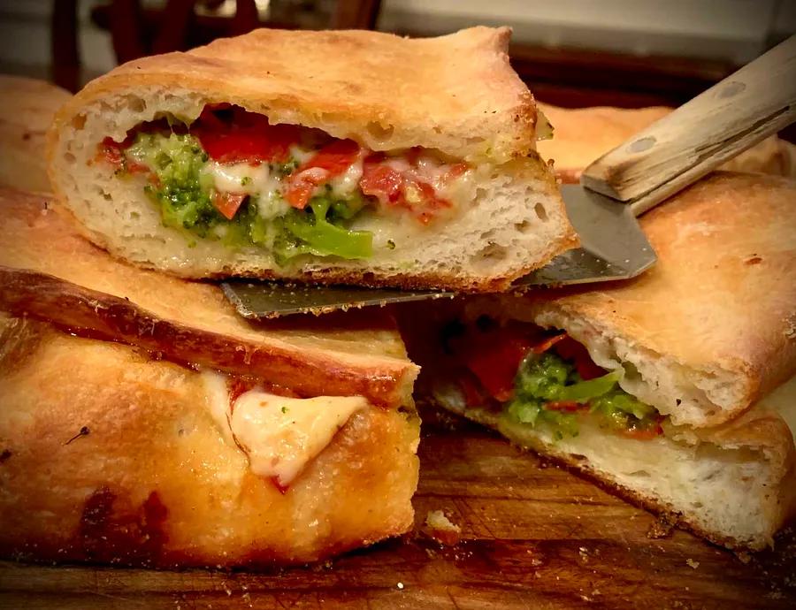 Broccoli, Pepperoni, and Three-Cheese Stuffed Calzones