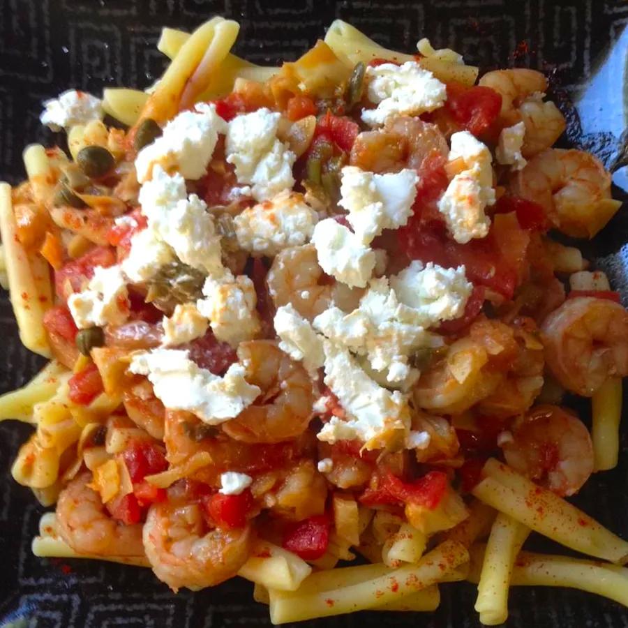 Shrimp Primavera with Goat Cheese Pasta