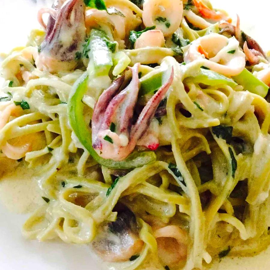 Linguine with Calamari in a Velvety White Wine Sauce