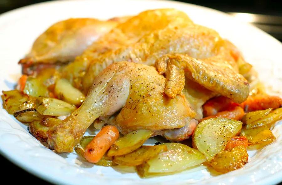 Crispy Roasted Spatchcock Chicken with Golden Potatoes