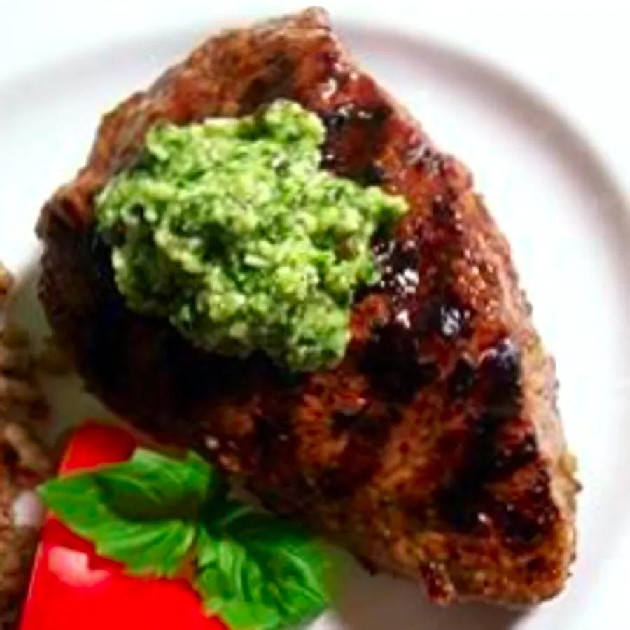 Flat Iron Steak with Lemon Basil Pesto