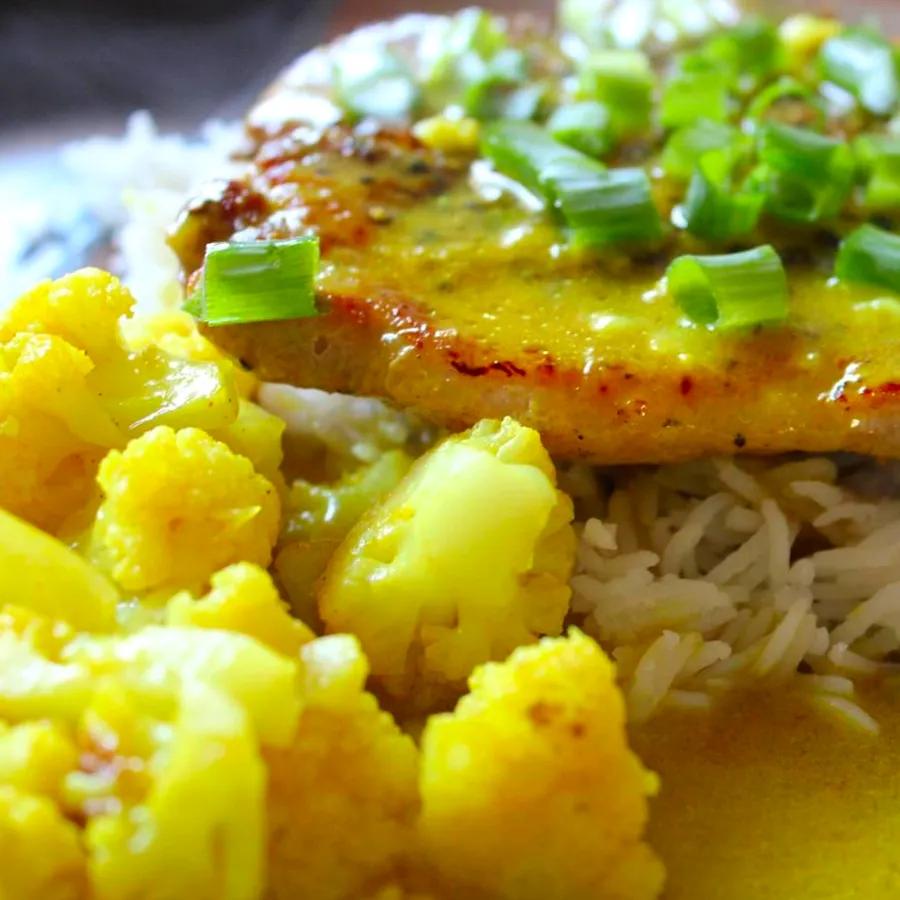 Curried Pork Chops with Cauliflower and Basmati Rice