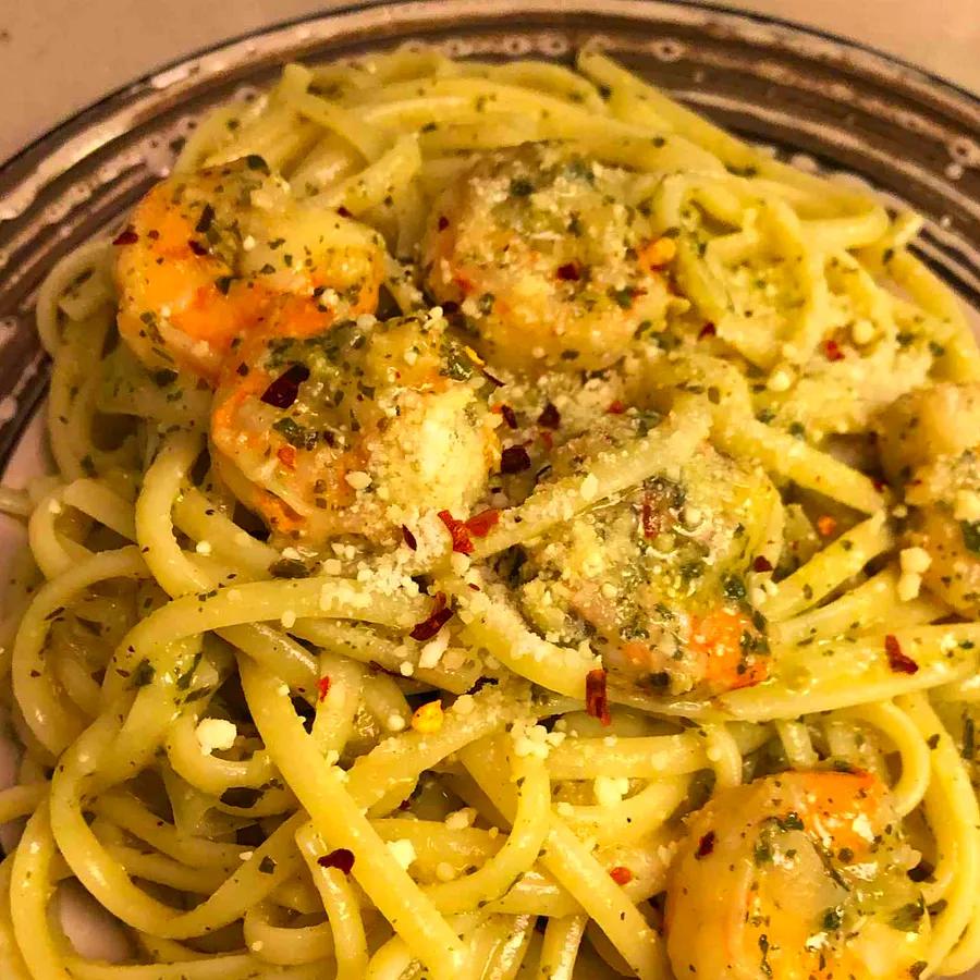 Shrimp Pasta with Basil Pesto