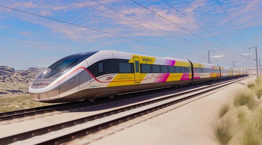 Cover Image for Explore the upcoming Brightline West trains, featuring a luxurious lounge car