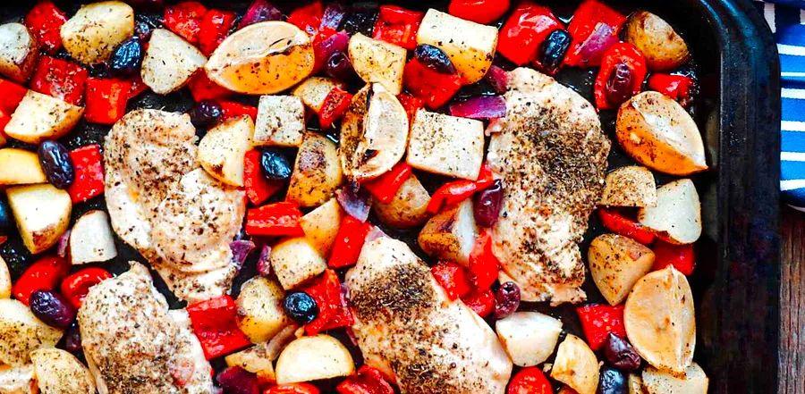Cover Image for Quick and Simple Greek Chicken Sheet Pan Meal