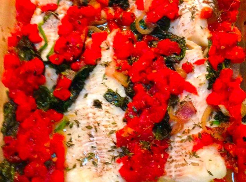 Cover Image for Oven-Baked Haddock with Spinach and Tomatoes