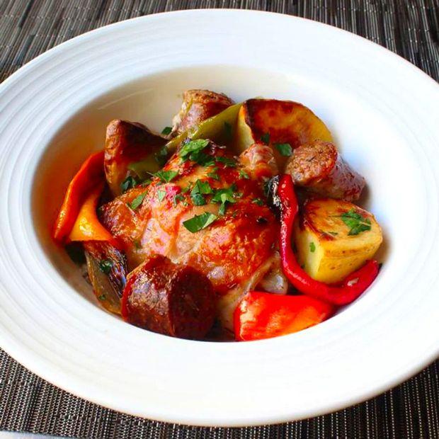 Cover Image for Roasted Chicken, Sausage, Peppers, and Potatoes