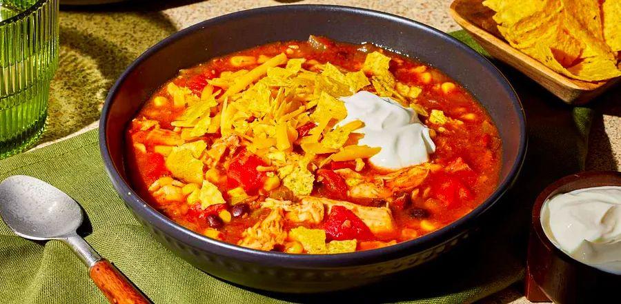Cover Image for Slow Cooker Chicken Taco Soup – A hearty, flavorful soup made with tender chicken, seasoned with bold taco spices, and cooked to perfection in the slow cooker.