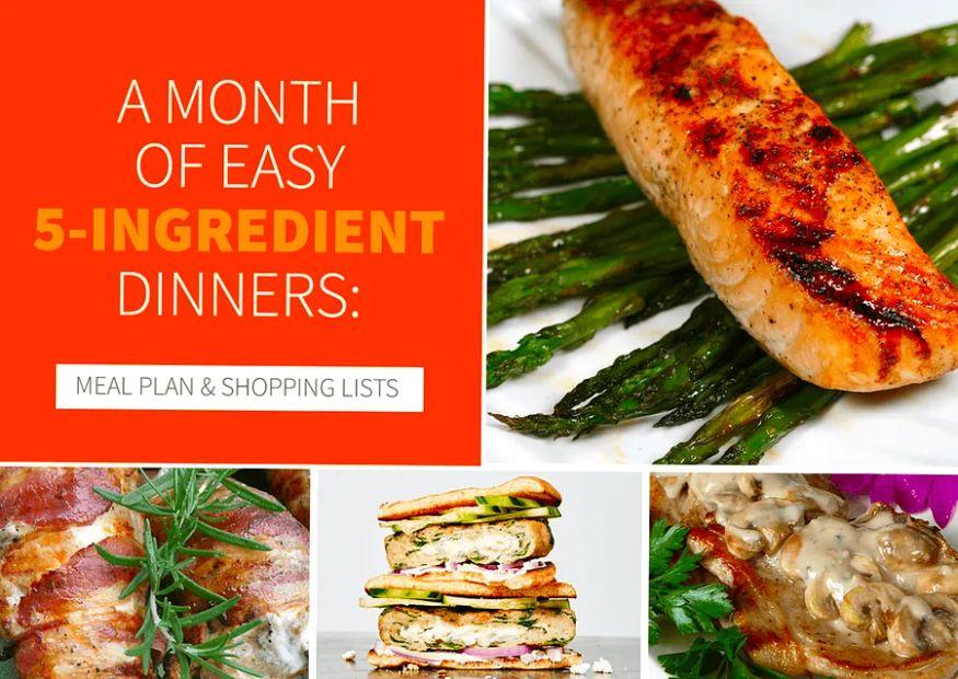 Cover Image for A Month of Simple 5-Ingredient Dinners: Meal Plans & Shopping Lists