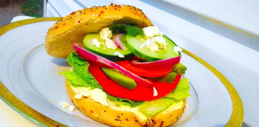 Cover Image for Veggie-Packed Bagel Sandwich