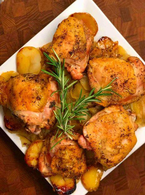 Cover Image for Rosemary-Roasted Chicken with Apples and Potatoes