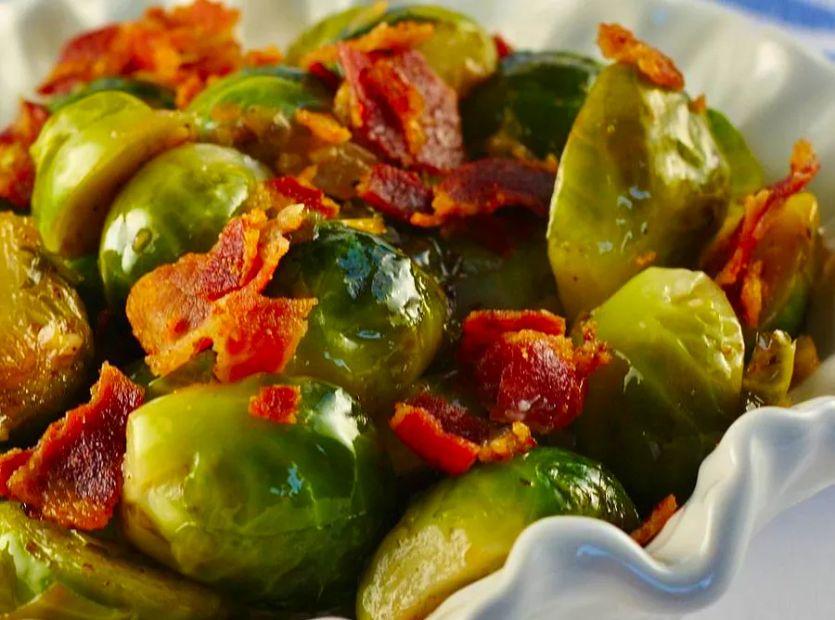 Cover Image for Bacon-Infused Braised Brussels Sprouts