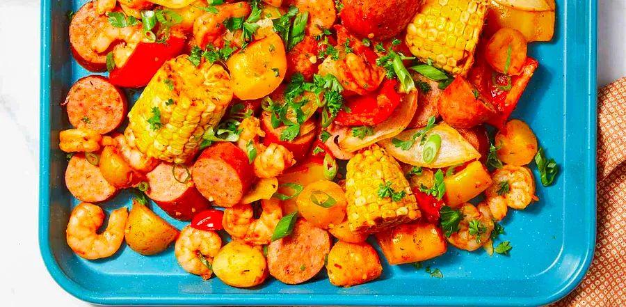 Cover Image for Sheet Pan Shrimp and Sausage Bake Recipe