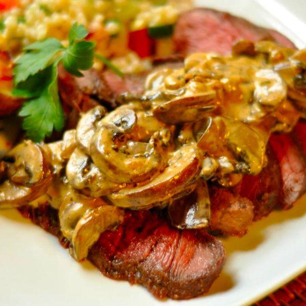 Cover Image for Flat Iron Steak with a Creamy Mushroom Sauce
